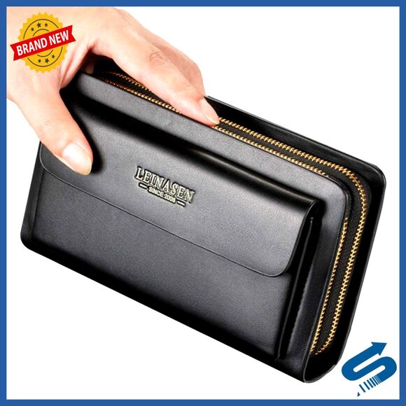 Large Genuine Leather Travel Wallet Passport Holder Cell Phone Pocket